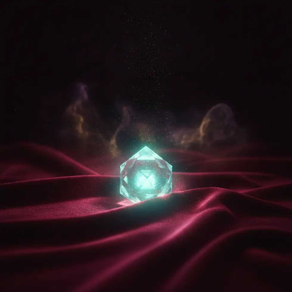 Glowing crystal on velvet